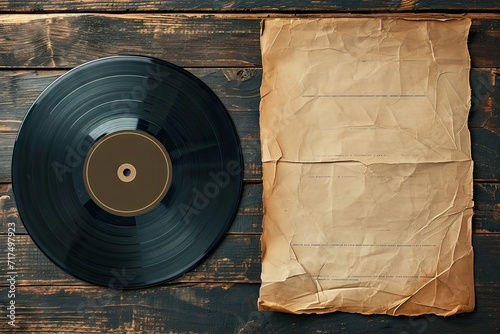 Vinyl music disc mockup retro LP template Old vinyl record cover package Black scratched shabby cardboard texture