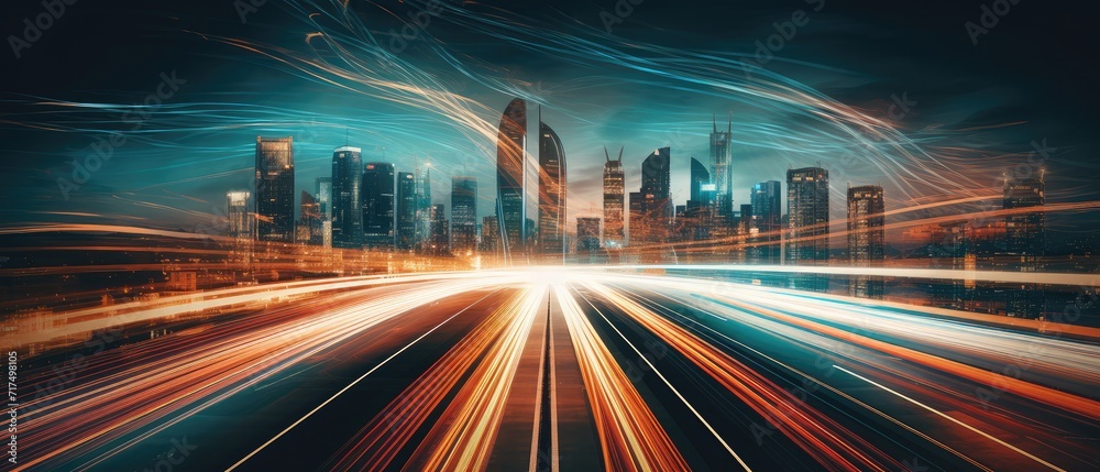 Fototapeta premium Beautiful Car Light Trails on Night Highway in Urban City