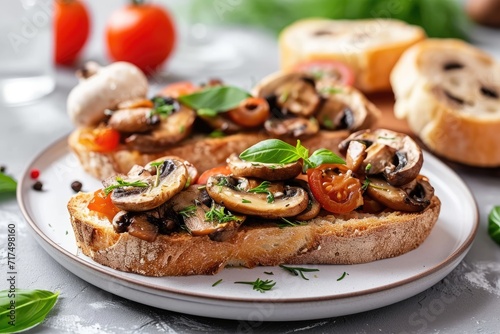 Delicious mushroom bruschetta served on a plate