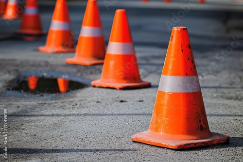 Orange cones on concrete road