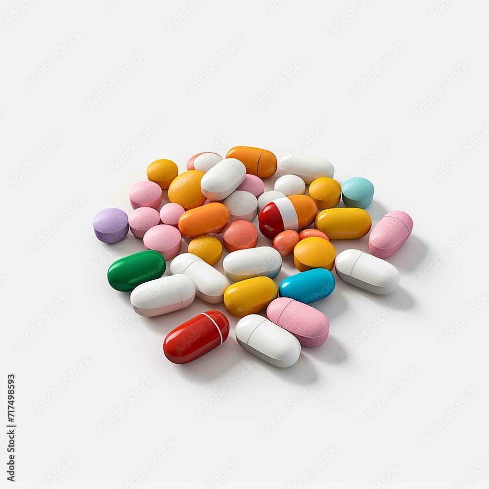 various pills with white isolated background