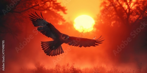 A Majestic Falcon Soaring Intuitively Through Fog, Natural Presence During the Mysteriously Golden Hour, Generative AI © Ben