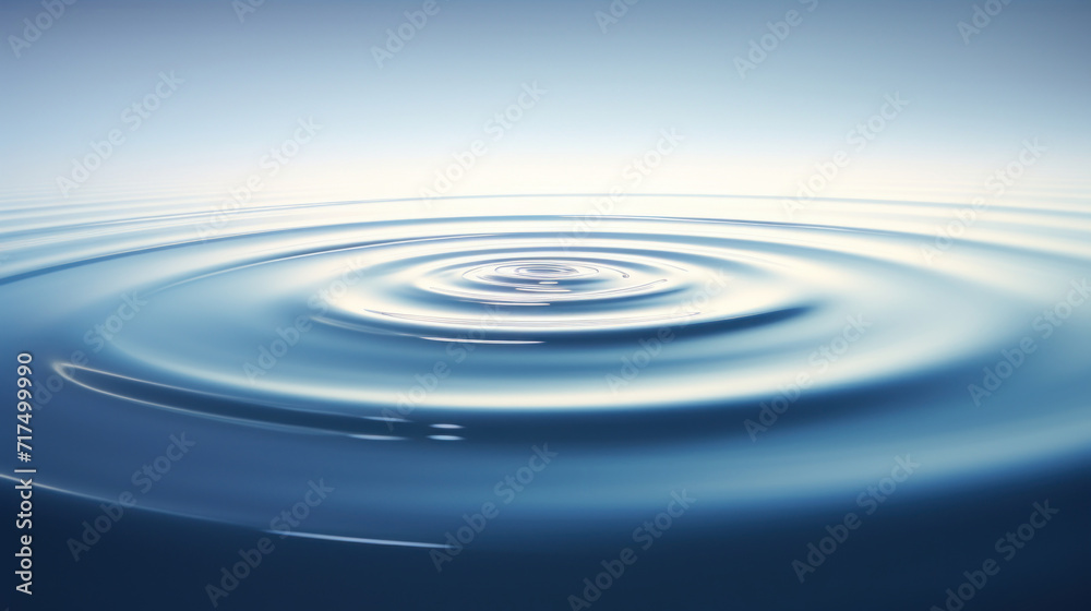 A single water droplet creating a ripple effect on the tranquil surface of clear blue water.