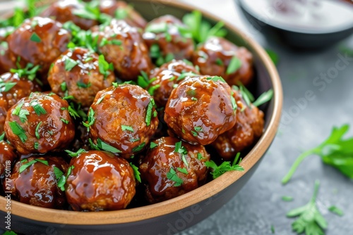 Crockpot meatballs in homemade barbecue sauce served in a bowl
