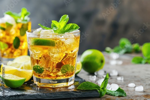 Traditional mint julep drink with citrus twist