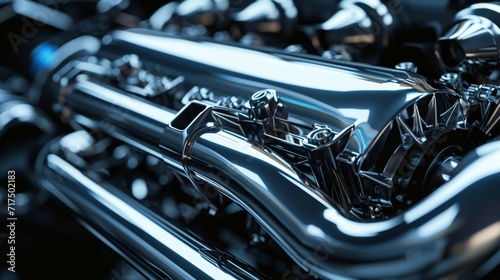 Closeup of the exhaust manifold showcasing its intricate design and highlighting its role in optimizing engine performance. photo