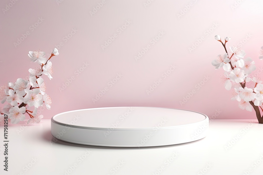 podium product pink cherry blossom with generative ai podium product pink cherry blossom with generative ai