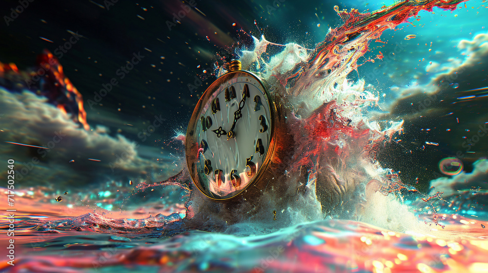 Surreal composition of a whimsical clock with melting numbers and ...