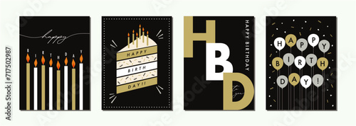 バースデーカードセット　フレーム　背景　ベクターイラスト　ケーキ　バルーン　おしゃれ