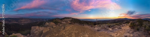 Panoramic, Photo, Sunset, Mountains, Santa Barbara, Brilliant, Yucca Trees, Chaparral