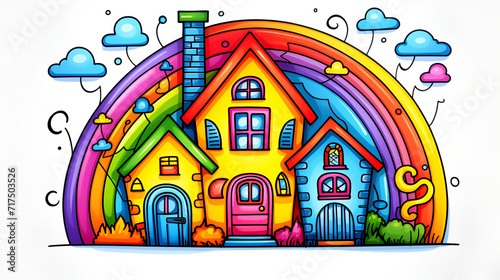 roofs and chimneys multicolored contour drawing  vector icon  colored house and rainbow vector  Colorful house  Generative Ai