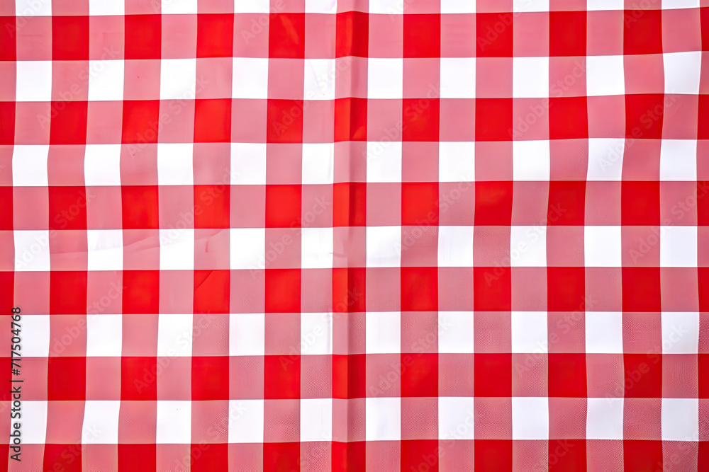 Red and white checkered tablecloth. Top view table cloth texture background. Red gingham pattern fabric. Picnic blanket texture. Red table cloth for Italian food menu. Square pattern. Red and white checkered tablecloth. Top view table cloth texture background. Red gingham pattern fabric. Picnic blanket texture. Red table cloth for Italian food menu. Square pattern.