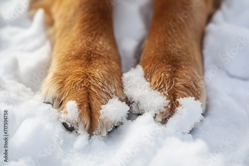 Using paw balm or petroleum jelly based product to safeguard dog s paws from snow s salt and chemical deicers photo