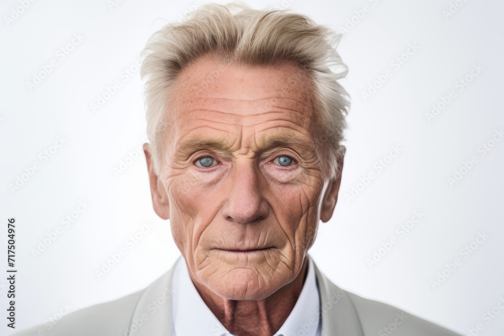 Portrait of senior man looking at camera on white background. Isolated.