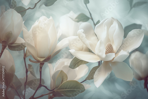 Beautiful floral pattern of white magnolia flowers. Spring concept (Generative Ai)