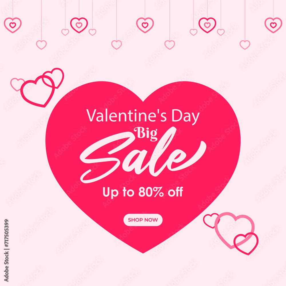 Vector illustration of Happy Valentines Day Sale social media feed template