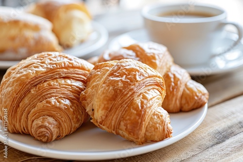 Croissants and coffee in a cafe setting