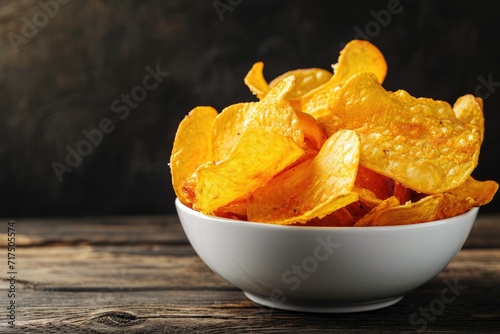 Chips cooked with cheese grilled and fried displayed on a wooden oak background