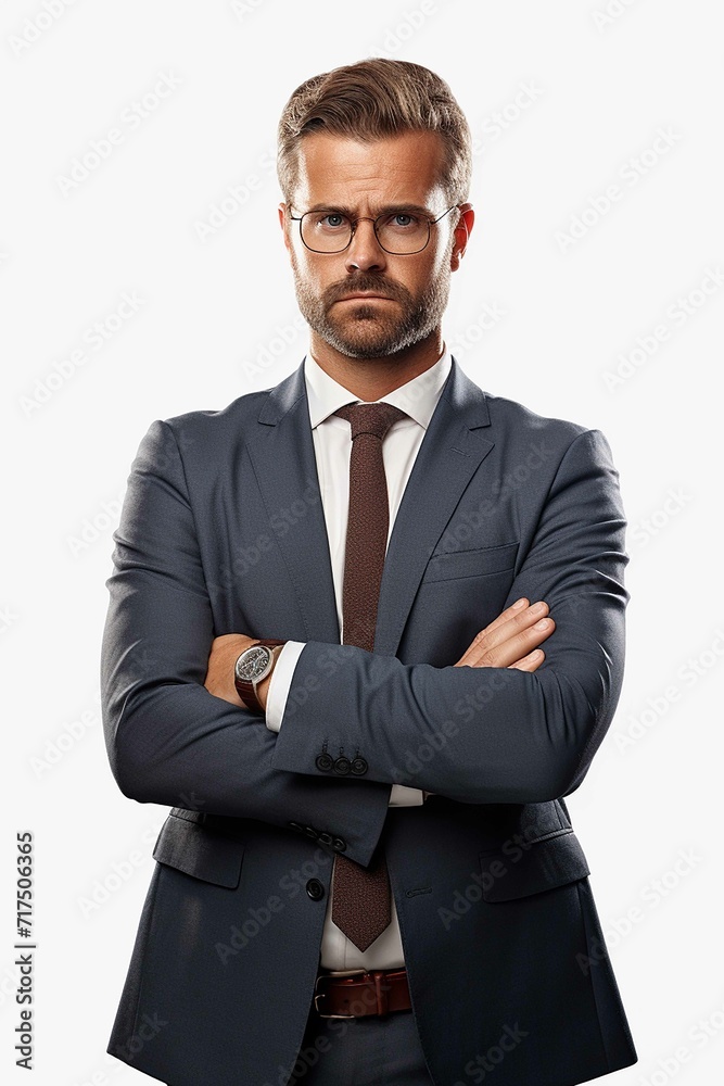 business man with crossed arms and serious face, white background, ultrarealistic photography, cinematic, business man with crossed arms and serious face, white background, ultrarealistic photography, cinematic,