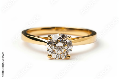 Beautiful gold engagement ring with a diamond, cut out isolated