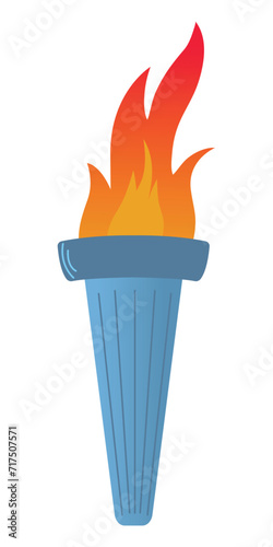 Colorful Flaming Torch, flat vector illustration isolated on white background. Symbols of relay race, competition victory, champion or winner.