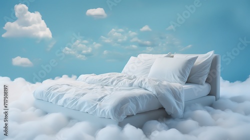 An illustration of a bedroom with cloud decoration beside it. generative AI