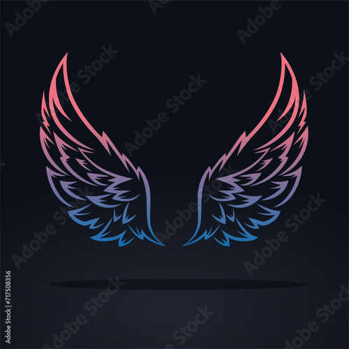 Angel or devil wings in esports style. Gaming wallpaper with bird wings. print on t shirts or as a tattoo. eagle wings silhouette for logos and other art projects.