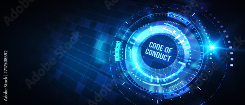 Business, Technology, Internet and network concept. Virtual screen of the future: Code of conduct. 3d illustration