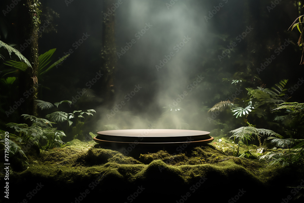 product podium with a tropical jungle theme in the jungle with generative ai product podium with a tropical jungle theme in the jungle with generative ai