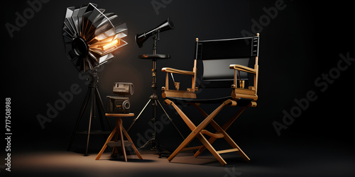 Director Chair And Clap Lights Background,Director's Chair and Clap Lights Backdrop.