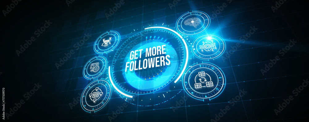 Get more followers concept. Business, Technology, Internet and network concept. 3d illustration Get more followers concept. Business, Technology, Internet and network concept. 3d illustration