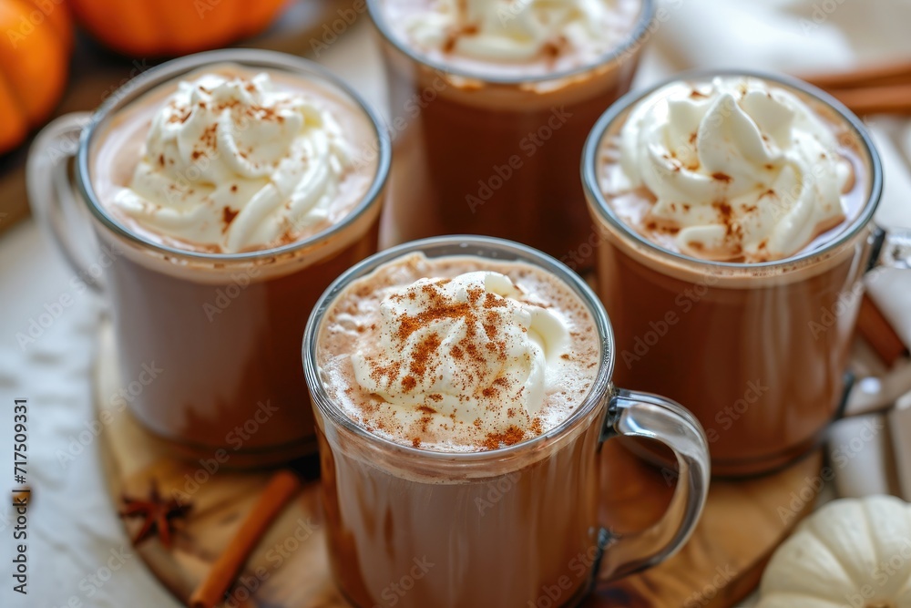 Hot chocolate with pumpkin spice whipped cream topping