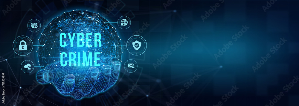 The concept of a cyber attack on a computer network. Cyber crime and internet privacy hacking. 3d illustration