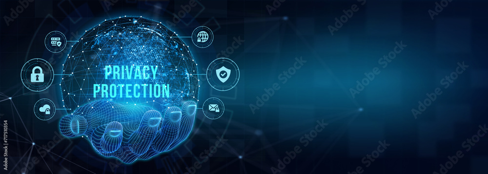 Data protection, privacy, and internet security concept. Cyber security for business and internet projects. 3d illustration