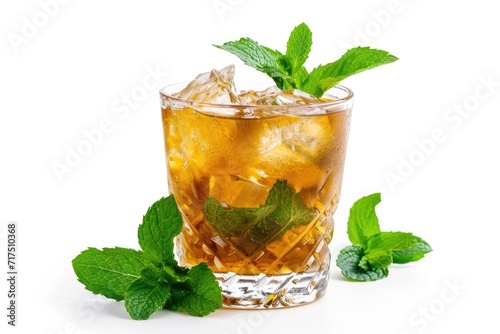 Bourbon Mint Julep Cocktail on White with Clipping Path refreshing