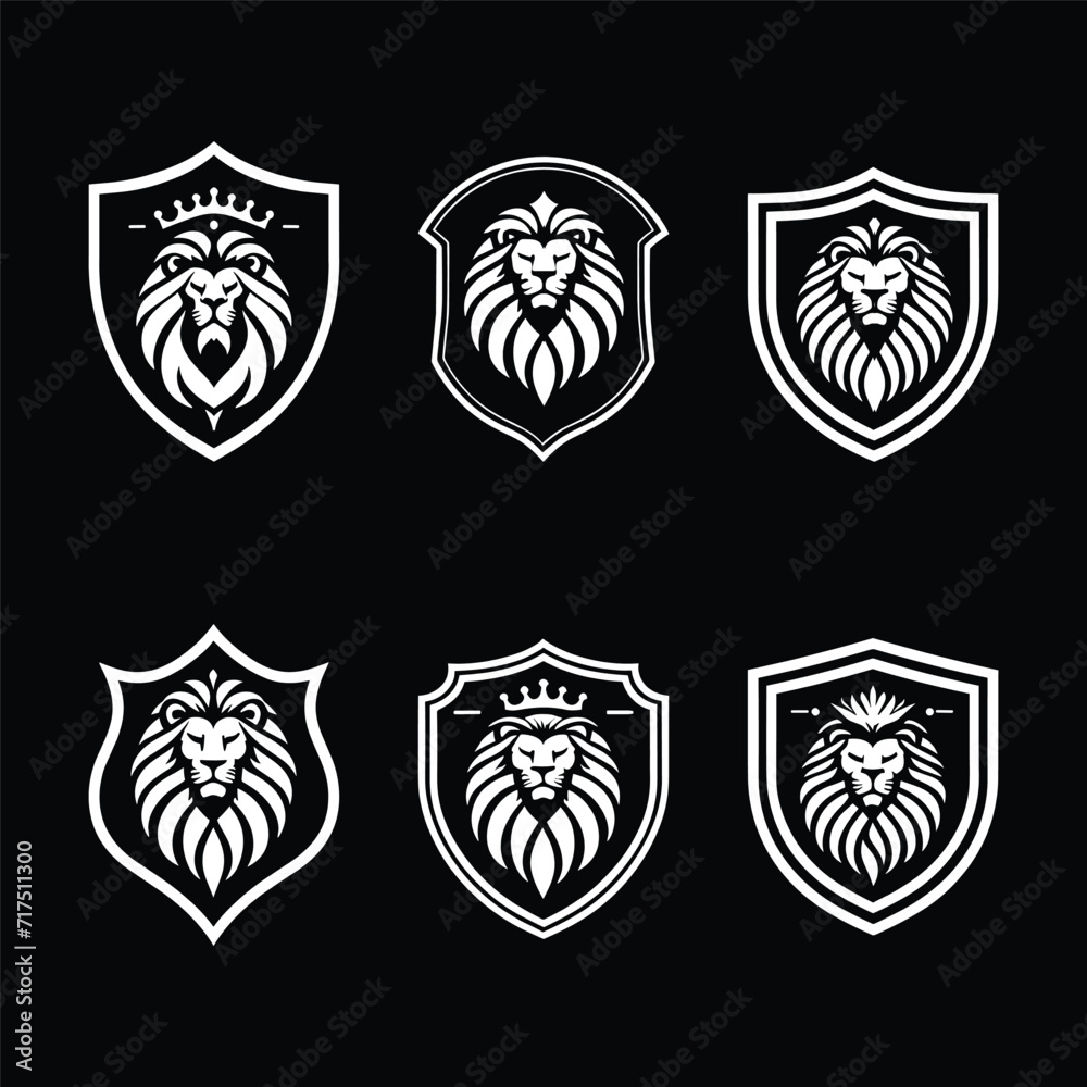 Fototapeta premium SIX LOGO SET OF LION HEAD SHIELD FRAME VECTOR