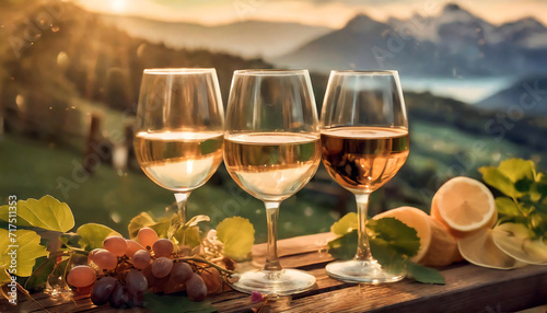 Sip with a View: Wine Glasses Amidst Majestic Mountain Scenery