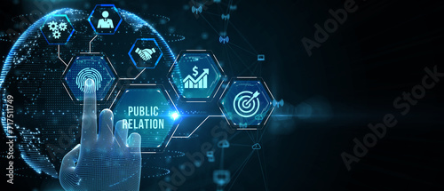 PR Public relations concept. Communication advertising marketing strategy. 3d illustration photo
