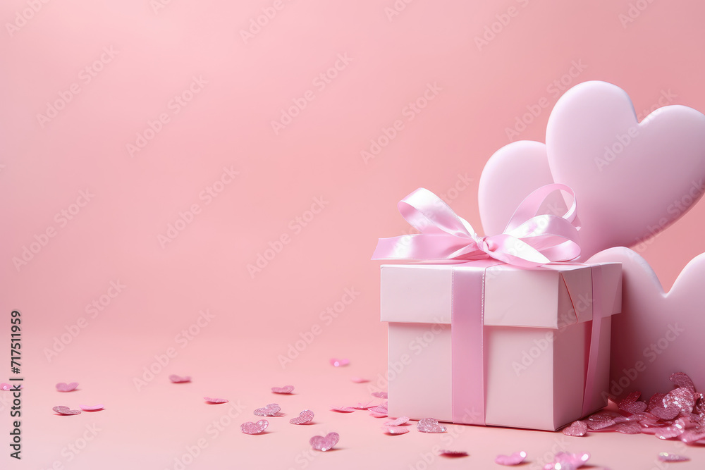 Pink gift box in front of a pink background, festive mood