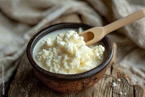 Lard in a bowl with a wooden spoon