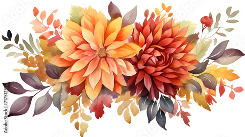 Isolated floral illustration set decorative flower elements template flat cartoon illustration isolated,, Autumn Floral Composition with a border created using fresh flowers on a pastel beige backgrou