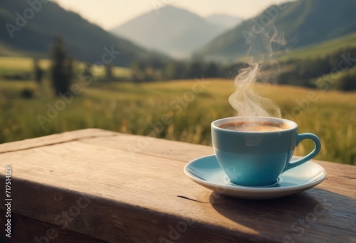 Steam rising from freshly prepared coffee in cup on table at home