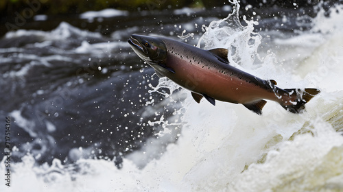 salmon jumping up river waterfall