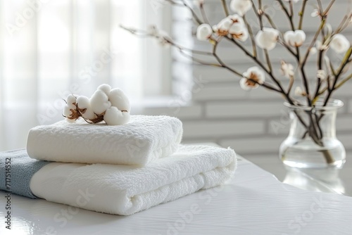 White table with cotton covered spring and sponge photo