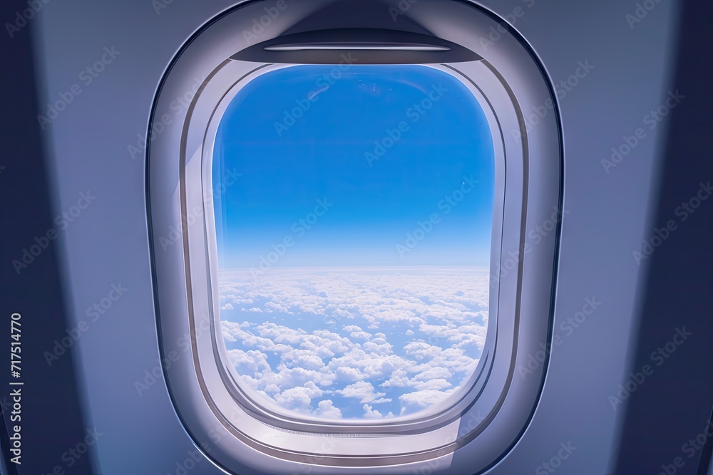 Airplane passenger s window view blue sky travel and air transportation