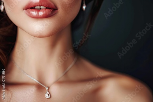 Close up of an expensive pendant on a beautiful woman
