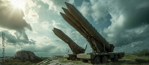 Ground-based medium range missile complexes for anti-aircraft purposes in a natural environment, aimed towards the sky. photo