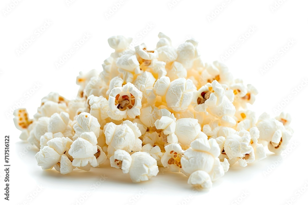 Isolated white background with salted popcorns Isolated white background with salted popcorns