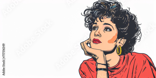 80s retro illustration of a woman in vibrant colors with copyspace for text