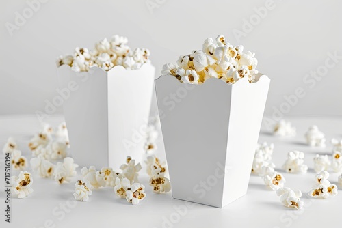 Isolated white popcorn box template mockup with custom graphics packaging photo